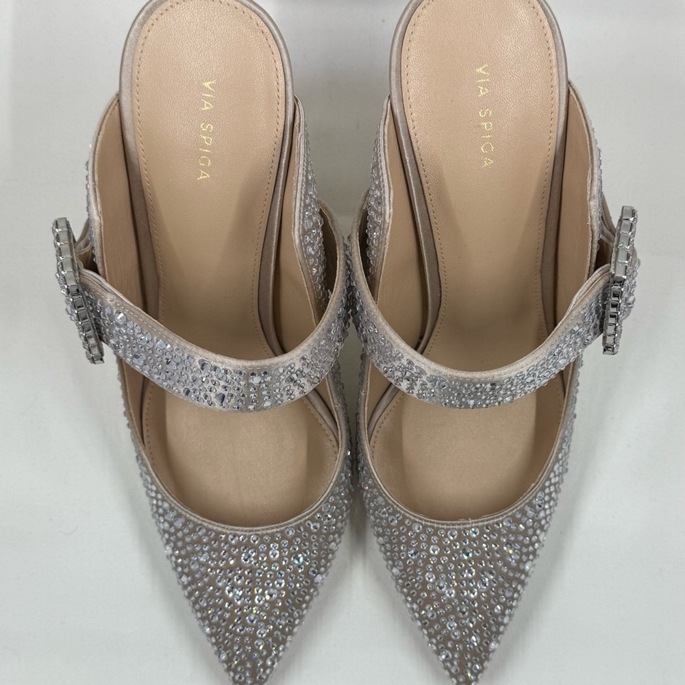 Via Spiga Sparkling Silver Mules
